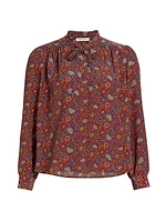 Josseline Floral Silk Tieneck Blouse