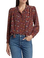 Josseline Floral Silk Tieneck Blouse