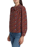 Josseline Floral Silk Tieneck Blouse