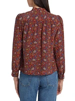 Josseline Floral Silk Tieneck Blouse