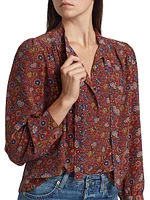 Josseline Floral Silk Tieneck Blouse