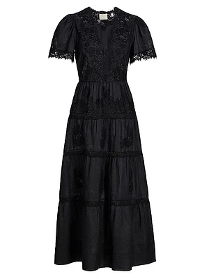 Graciela Lace Trim Short-Sleeve Midi-dress