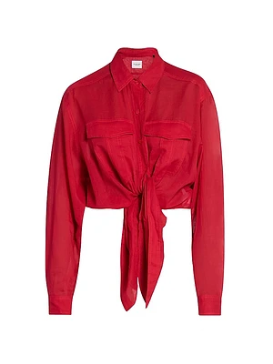 Nath Tie-Waist Button-Front Crop Top
