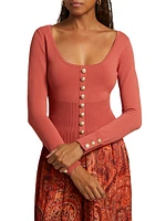 Lanetta Knit Button-Front Top