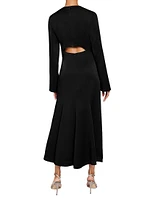Crepe Open-Back Fit & Flare Midi-Dress