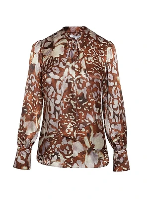 Floral & Leopard Tieneck Blouse
