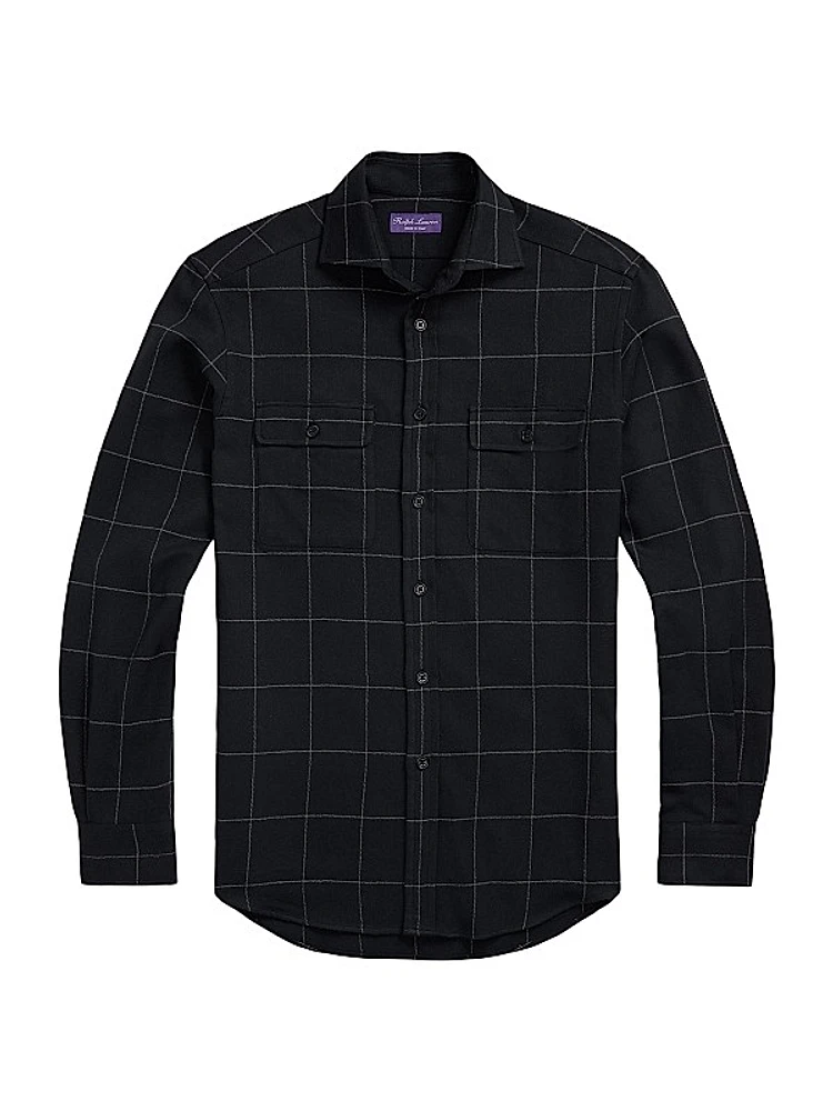 Windowpane Plaid Cotton Flannel Shirt