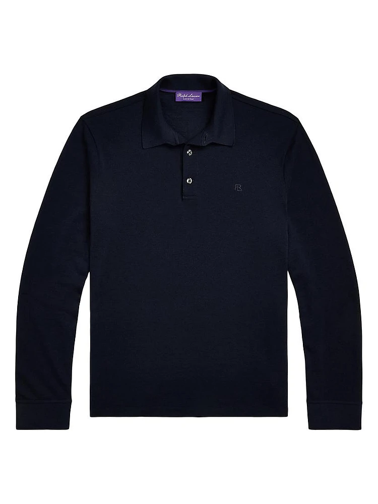 Wool Piqué Long-Sleeve Polo Shirt