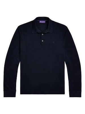 Wool Piqué Long-Sleeve Polo Shirt