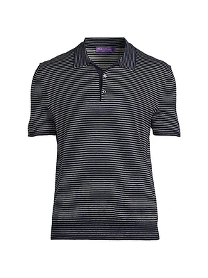 Striped Silk-Cotton Polo-Collar Sweater