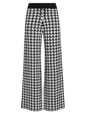 Houndstooth High-Rise Straight-Leg Pants