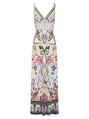 Printed Linen A-Line Maxi Slipdress