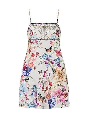 Printed Linen A-Line Mini-Slipdress