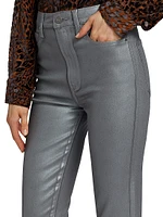 Claudine Metallic High-Rise Stretch Cropped Flare Jeans