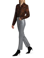 Claudine Metallic High-Rise Stretch Cropped Flare Jeans