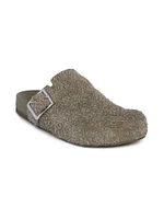 Ease Buckle Brushed Suede Mules