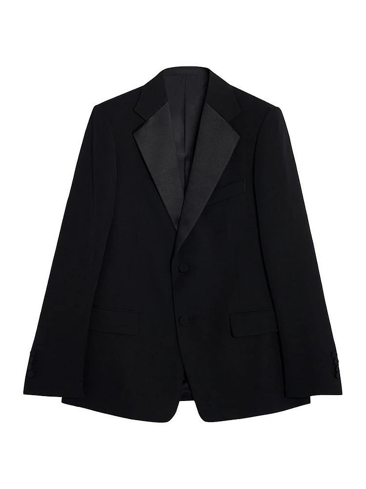 Single-Breasted Flap Pockets Jacket with Satin Lapels