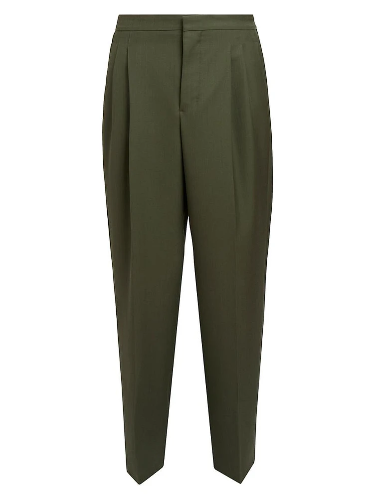 Pleated Cotton Wide-Leg Pants