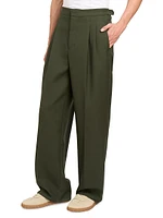 Pleated Cotton Wide-Leg Pants