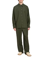 Pleated Cotton Wide-Leg Pants