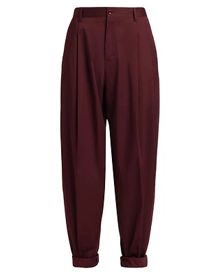 Pleated Stretch-Cotton Relaxed-Fit Pants