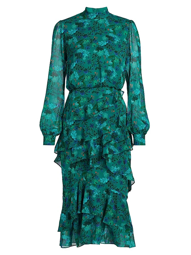 Isa Ruffle Floral Midi-Dress