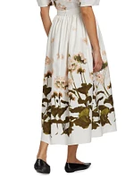 Gathered Floral Midi-Skirt