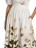 Gathered Floral Midi-Skirt