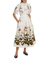 Gathered Floral Midi-Skirt
