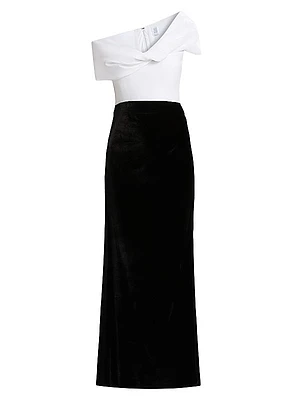 Twisted Shoulder Two-Tone Cocktail Dress