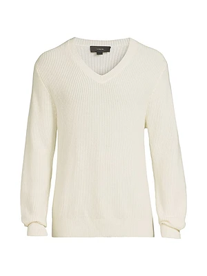 Shaker V-Neck Wool-Cashmere Sweater