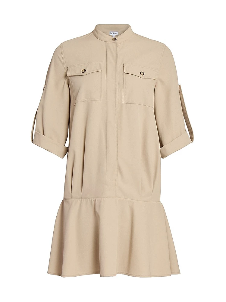 Cotton Leather-Trim Minidress