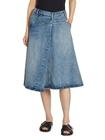 Deconstructed Denim Midi-Skirt