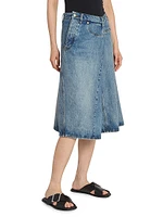 Deconstructed Denim Midi-Skirt