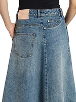 Deconstructed Denim Midi-Skirt