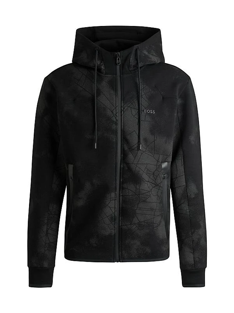Zip-Up Hoodie with Decorative Reflective Artwork
