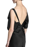 Gathered Satin Cap-Sleeve Gown