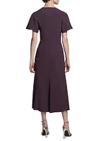 Gathered Crêpe V-Neck Midi-Dress