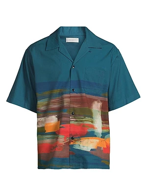 Watercolor Print Camp Shirt