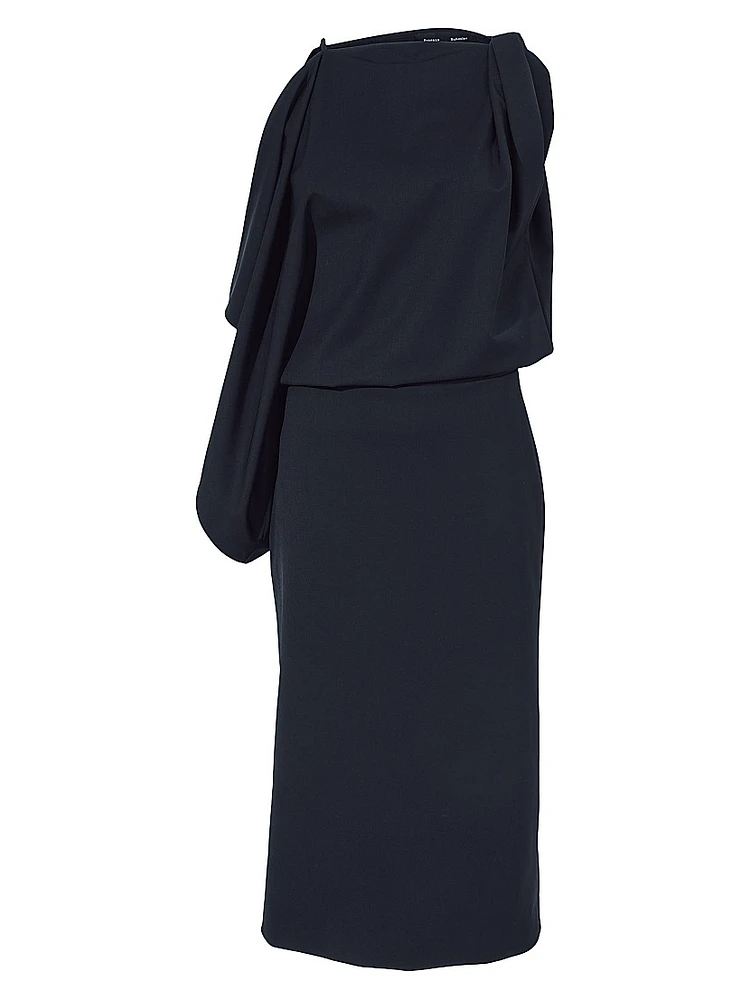 Elena Wool Gabardine Draped Midi-Dress