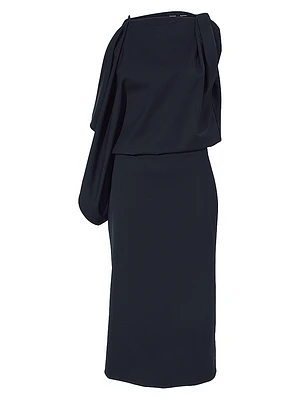 Elena Wool Gabardine Draped Midi-Dress