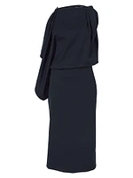 Elena Wool Gabardine Draped Midi-Dress