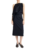 Elena Wool Gabardine Draped Midi-Dress