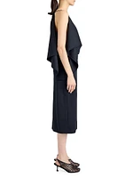 Elena Wool Gabardine Draped Midi-Dress