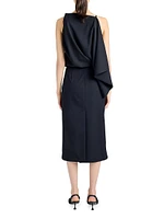 Elena Wool Gabardine Draped Midi-Dress