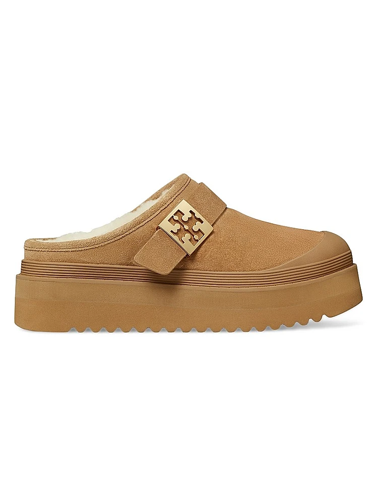 Mellow Shearling-Trimmed Suede Mules