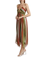Anaja Striped Silk Halterneck Midi-Dress