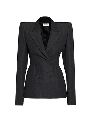 Prince Of Wales Wool-Mohair Double-Breasted Jacket
