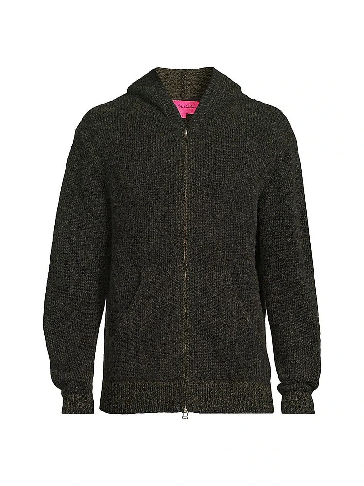 Rib-Knit Cashmere Zip Hoodie