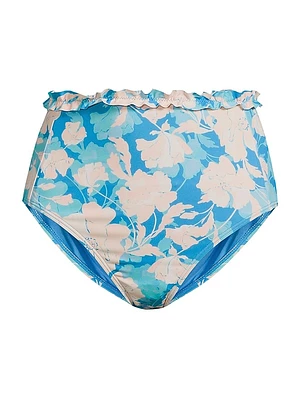 Siggi Ruffled Floral High-Waist Bikini Bottom